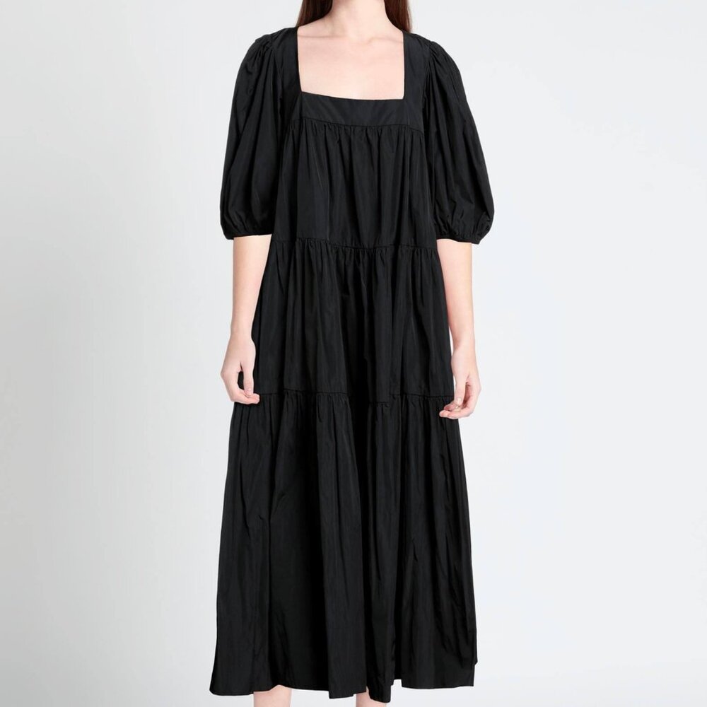 Redvalentino Black Square Neck Flare Ruffle Dress Size 2 NWT